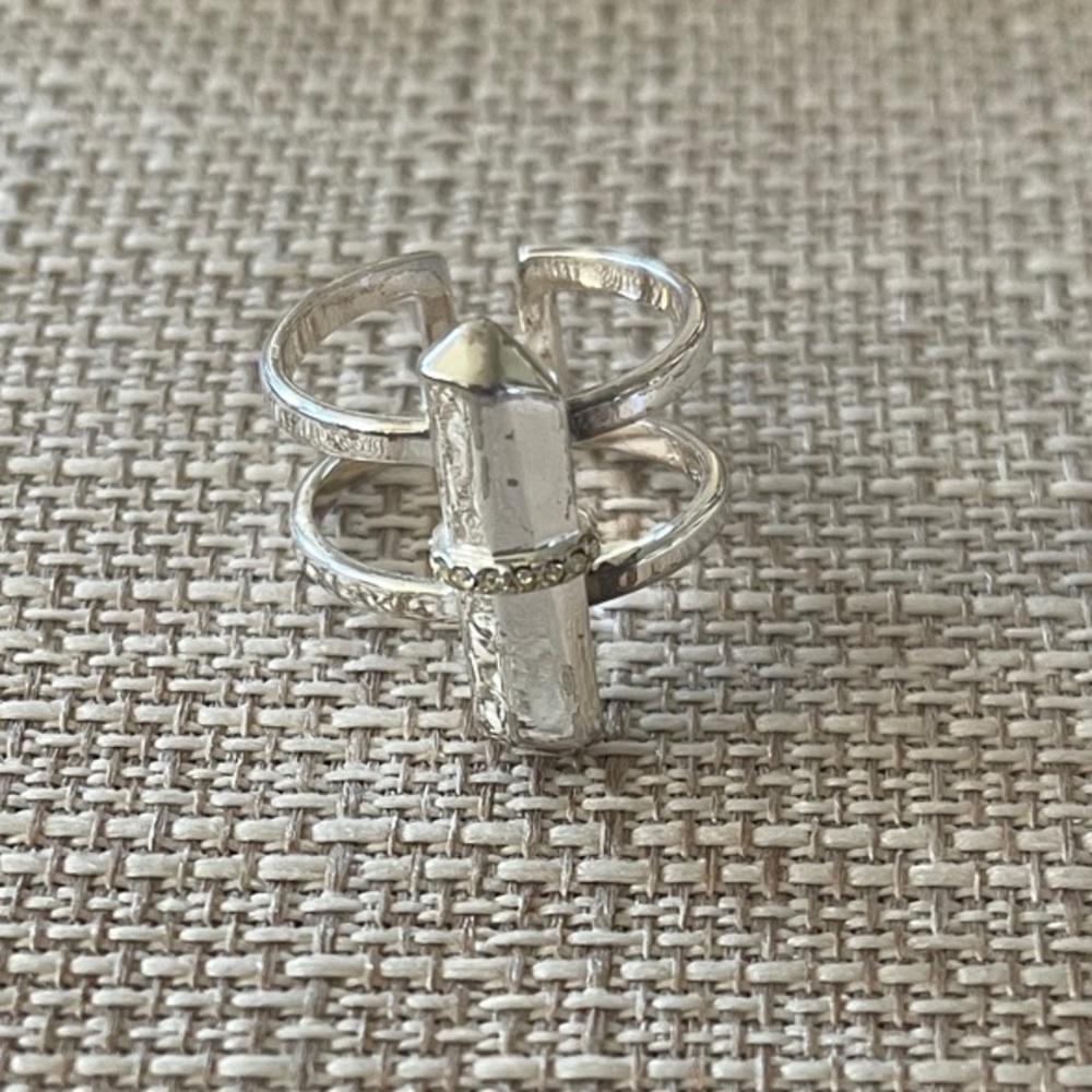 Stella & Dot Silver Tone Adjustable Multi-Band Ring - White/Silver